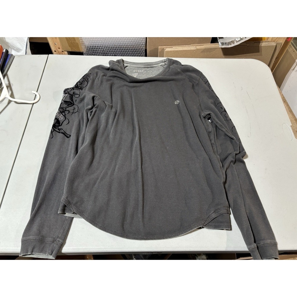 Vintage y2k 2000s‎ guess long sleeve shirt size Large Gray Grunge